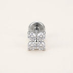 Natural silver titanium Ashley piercing four leaf clover CZ stud, front view
