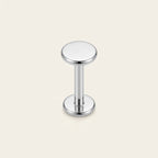 Natural silver titanium Ashley piercing flat disc stud, front view
