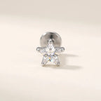 Natural silver titanium Ashley piercing star cut CZ stud, front view
