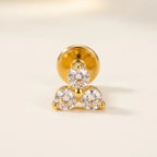 Gold titanium Ashley piercing trinity CZ cluster stud, front view
