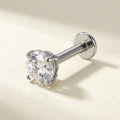 Natural silver titanium Ashley round CZ solitaire labret, three quarter angle
