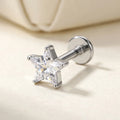 Natural silver titanium Ashley star cut CZ labret, three quarter angle
