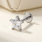 Natural silver titanium Ashley star cut CZ labret, three quarter angle
