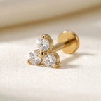 Gold titanium Ashley trinity CZ labret, three quarter angle
