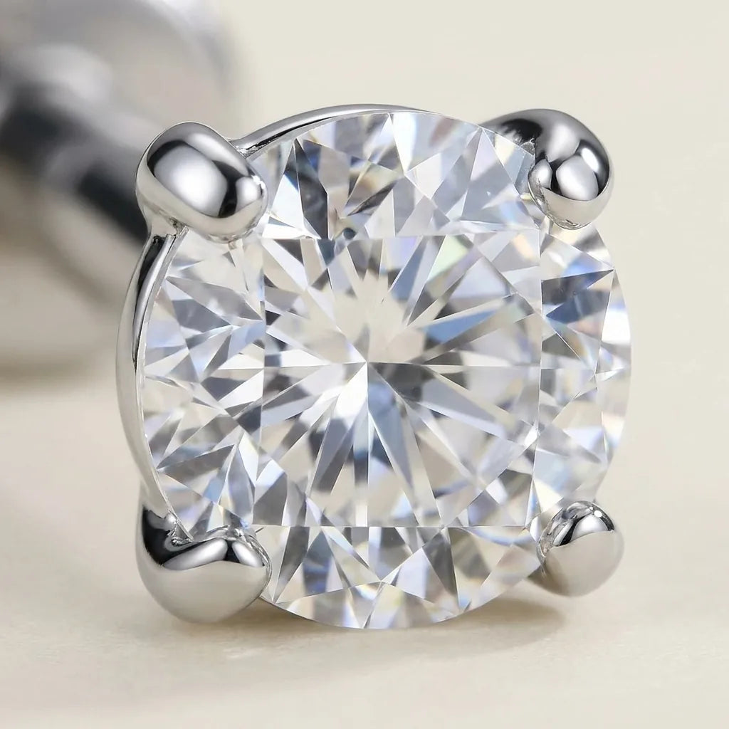 Macro close up of a prong set titanium Ashley round CZ solitaire
