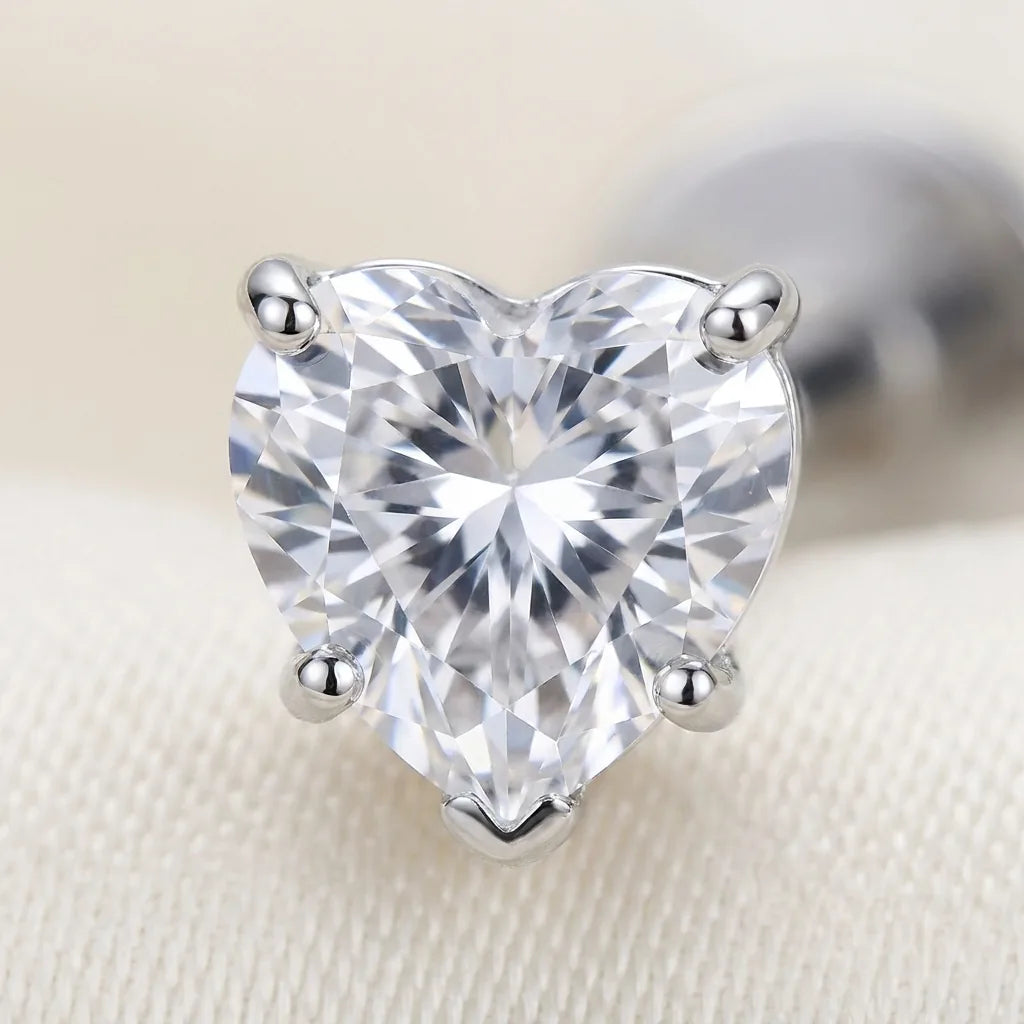 Macro close up of a titanium Ashley heart CZ stud
