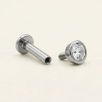 Internally threaded titanium Ashley piercing labret with the top and post separated
